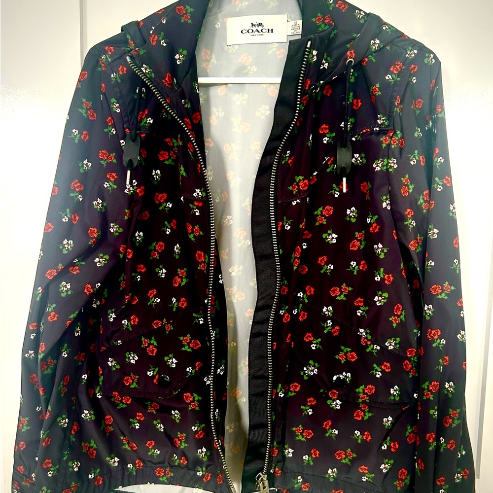 Coach Black Floral Hooded Jacket